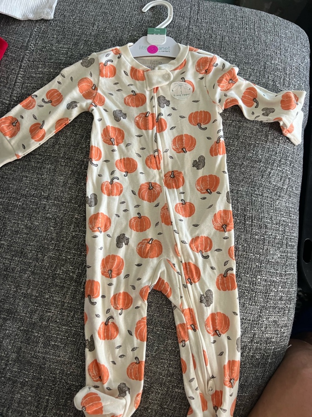 Little Planet Cream Pumpkin-Print Footie One-Piece